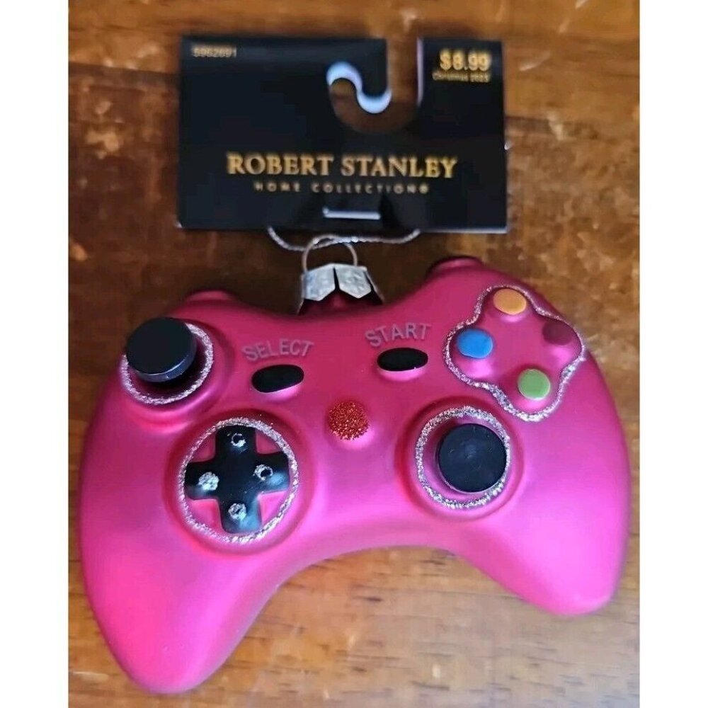 ROBERT STANLEY Pink Blown Glass XBOX Video Game Controller Christmas Ornament 4"